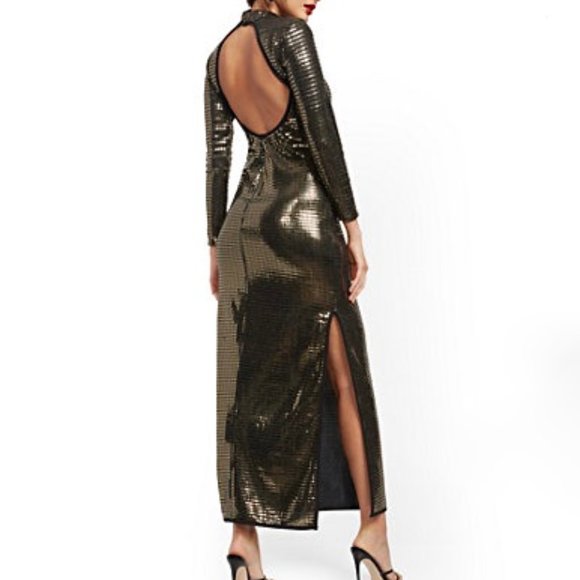 NEW YORK & COMPANY MIRROR-SHINE OPEN BACK MAXI DRESS XL - Picture 1 of 4